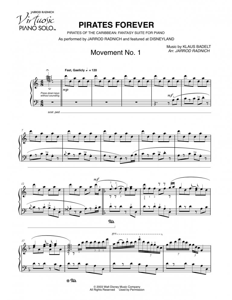 Jarrod Radnich Pirates Of The Caribbean Noten Pirates of the Caribbean (Piano Duet, 4-Hands — Intermediate Version