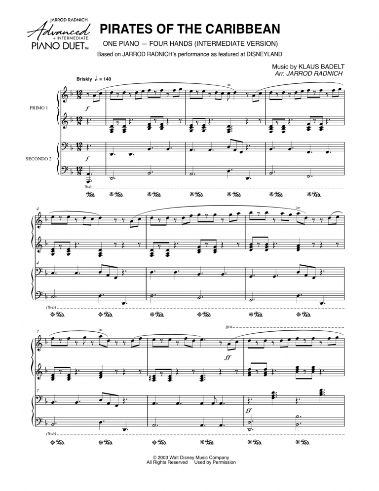 Jarrod Radnich Pirates Of The Caribbean Noten Pirates of the Caribbean (Piano Duet, 4-Hands — Intermediate Version