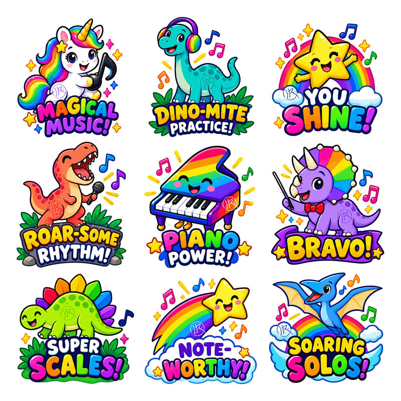 Dino-Unicorn Piano Music Stickers - Image 2
