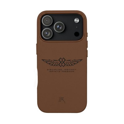 Engraved PU Leather iPhone Case — Minimal Black Wing Emblem, Protective Slim Cover