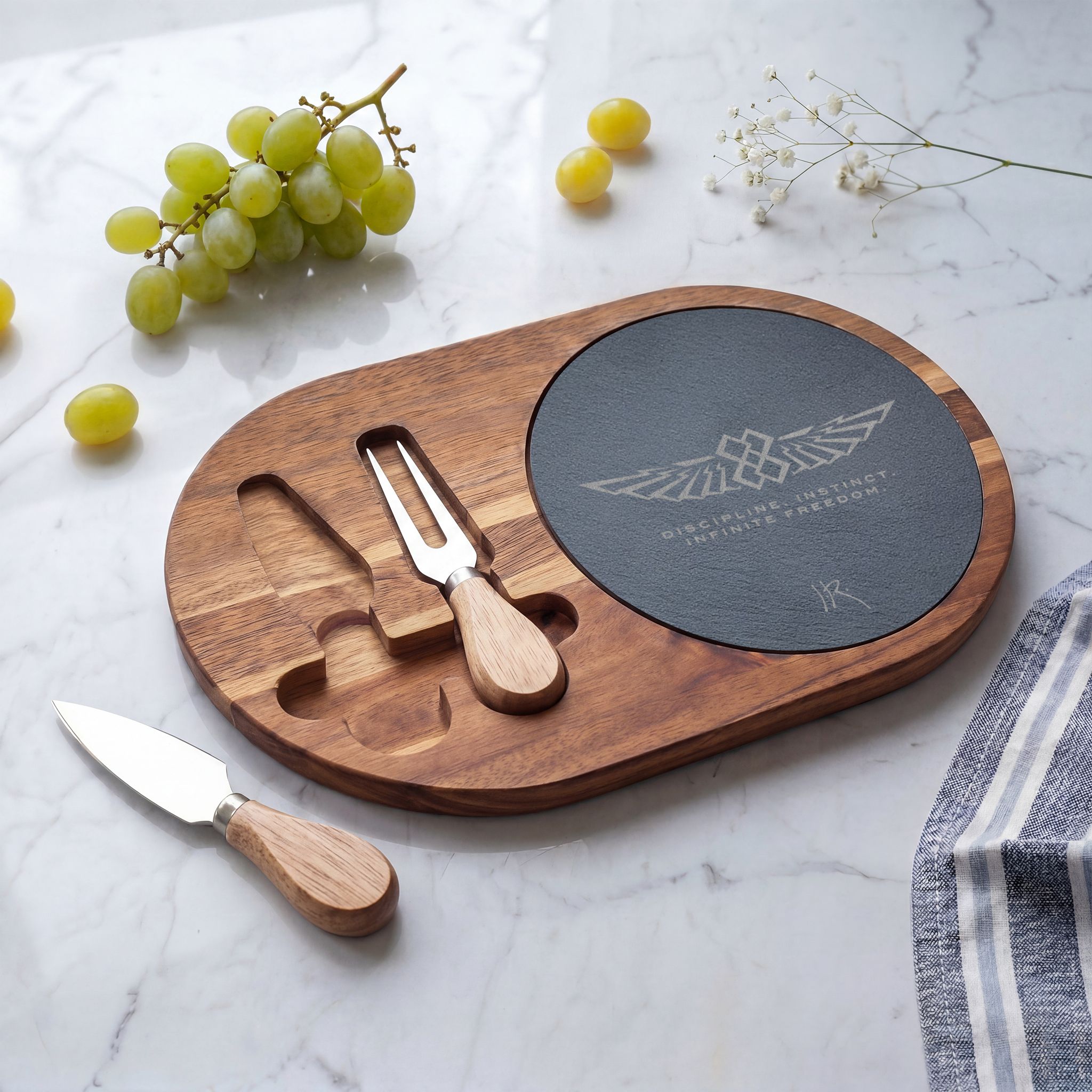 Luxury "INFINITE 88" WINGS—JR Engraved Slate + Acacia Wood Charcuterie Board - Image 4