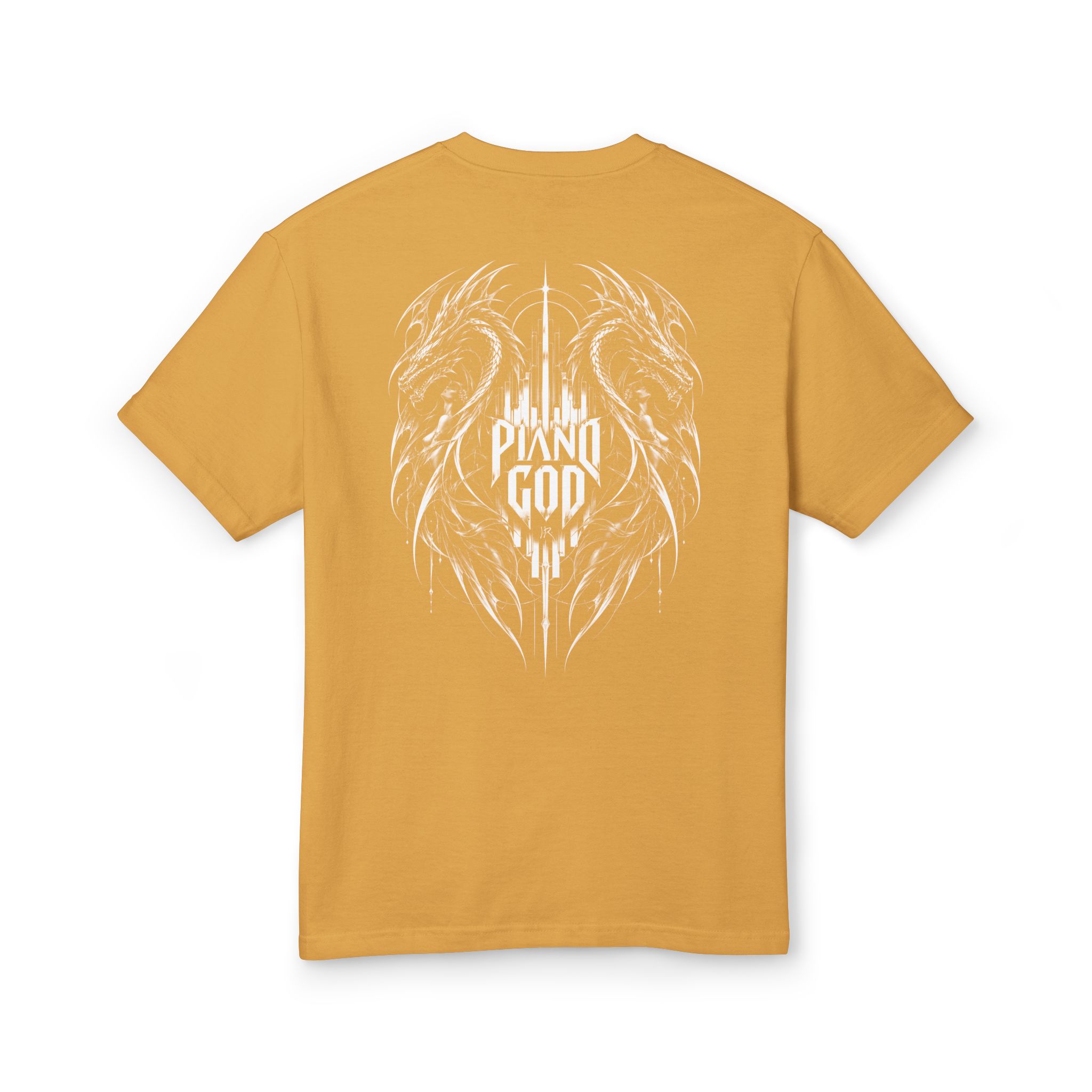 Piano God Dragon-Angel Wings Graphic T-Shirt - Image 4