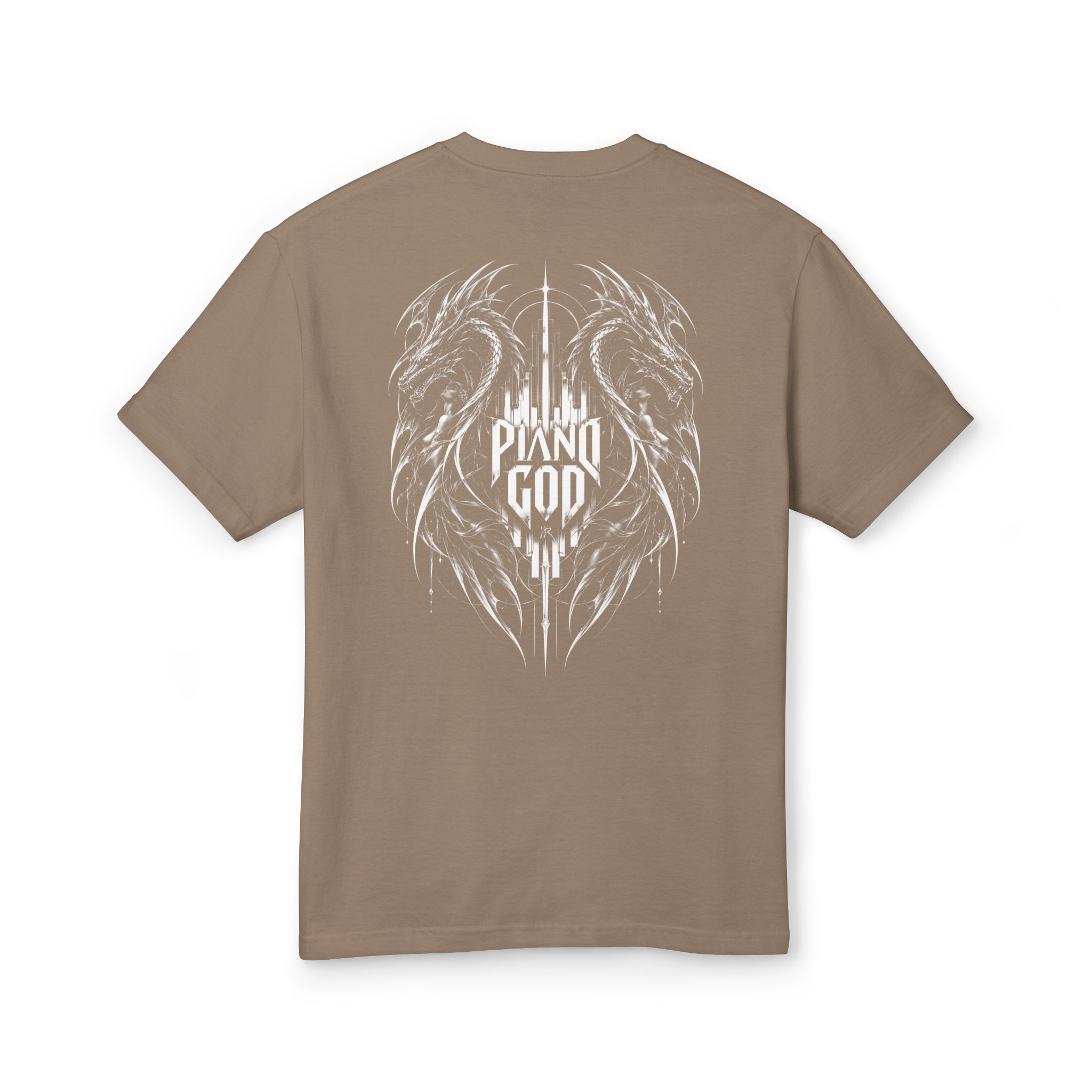 Piano God Dragon-Angel Wings Graphic T-Shirt - Image 2