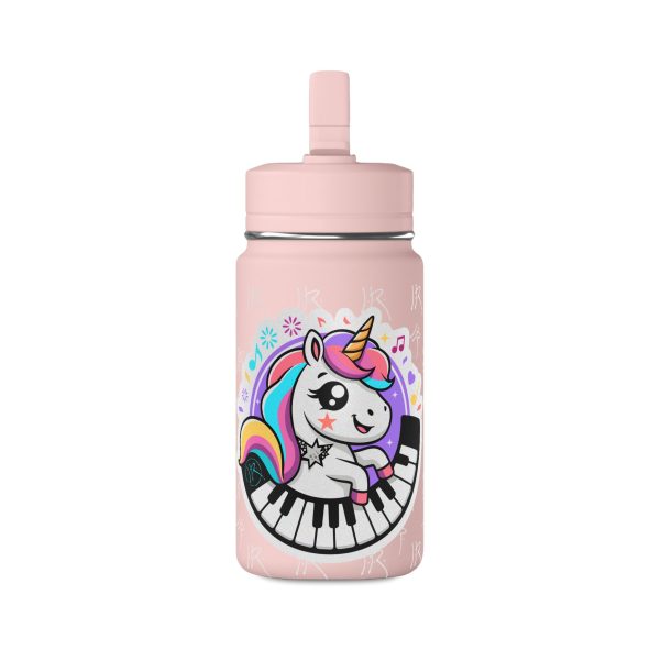 Unicorn Piano Mini Water Bottle — 14oz Kids Pink Straw Bottle