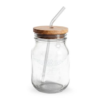 Luxury "INFINITE 88" WINGS JR Engraved 16oz Mason Sipper Glass with Bamboo Lid & Glass Straw